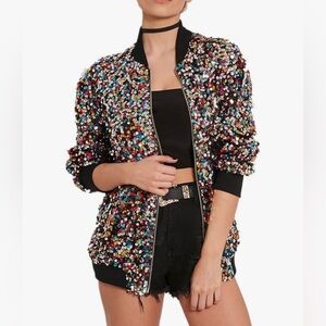 New - Creasay Bomber Jacket with Multi-Color Sequin Embellishments
